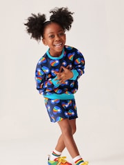 Little Bird by Jools Oliver Blue Rainbow Heart Sweat Top and Short Set - Image 1 of 7