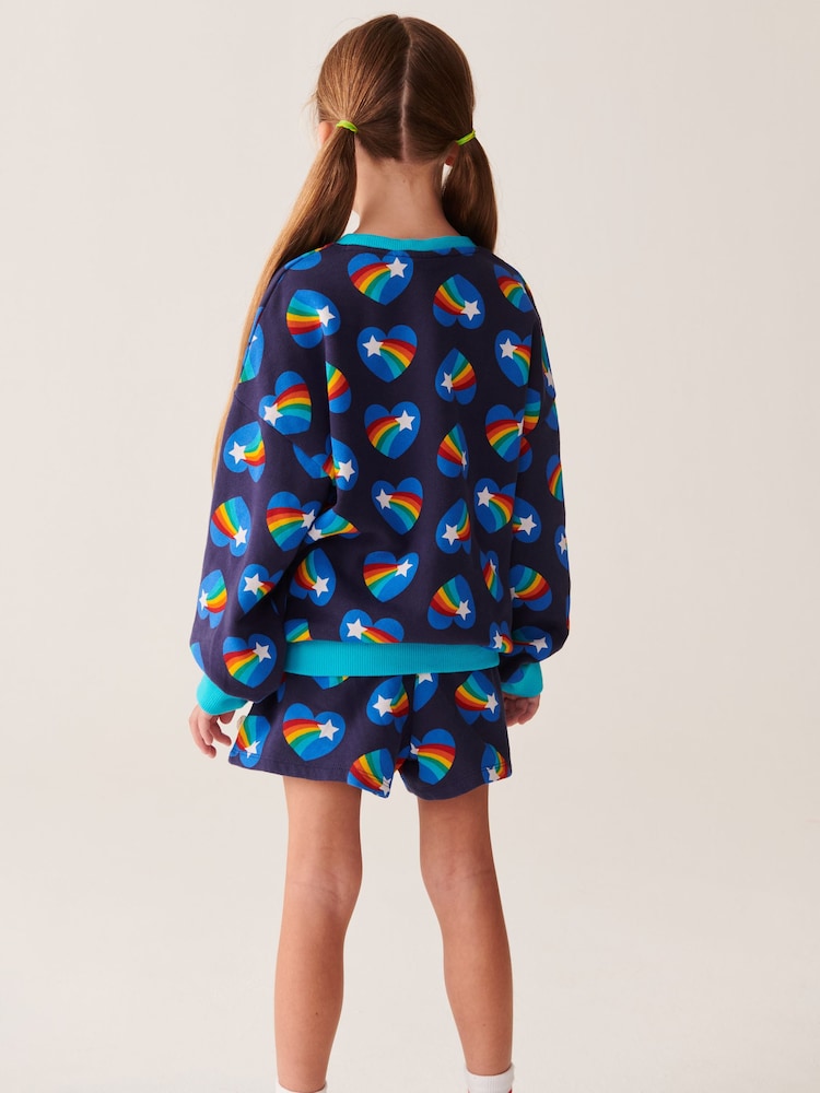 Little Bird by Jools Oliver Blue Rainbow Heart Sweat Top and Short Set - Image 2 of 7