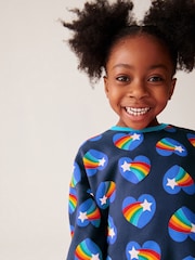 Little Bird by Jools Oliver Blue Rainbow Heart Sweat Top and Short Set - Image 3 of 7