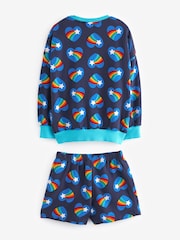Little Bird by Jools Oliver Blue Rainbow Heart Sweat Top and Short Set - Image 5 of 7