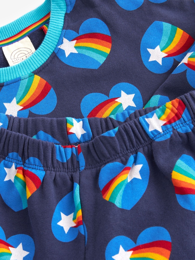Little Bird by Jools Oliver Blue Rainbow Heart Sweat Top and Short Set - Image 7 of 7