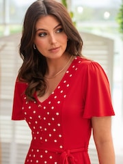 Pour Moi Red Priya Slinky Jersey Panel Short Sleeve Dress - Image 3 of 5