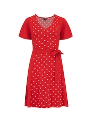 Pour Moi Red Priya Slinky Jersey Panel Short Sleeve Dress - Image 4 of 5