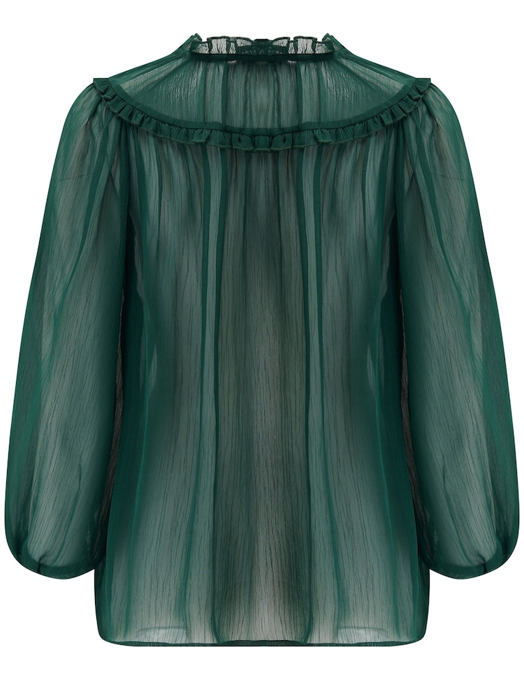Pour Moi Green Sian Chiffon 3/4 Sleeve Blouse - Image 4 of 4 Pour Moi Green Sian Chiffon 3/4 Sleeve Blouse - Image 4 of 4