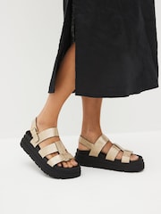 Gold Textured Regular/Wide Fit Gladiator Chunky Platform Sandals - Image 1 of 8