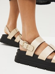 Gold Textured Regular/Wide Fit Gladiator Chunky Platform Sandals - Image 2 of 8