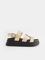 Gold Textured Regular/Wide Fit Gladiator Chunky Platform Sandals - Image 3 of 8