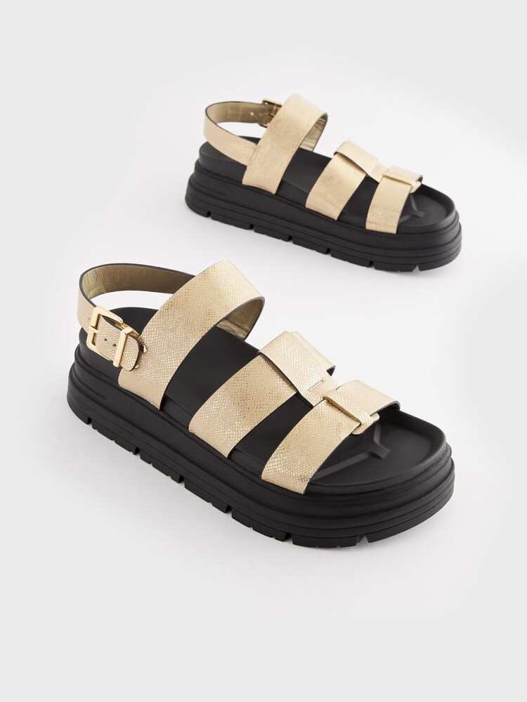 Buy Gold Textured Regular/Wide Fit Gladiator Chunky Platform