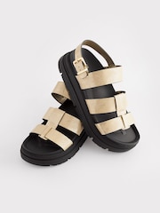 Gold Textured Regular/Wide Fit Gladiator Chunky Platform Sandals - Image 5 of 8