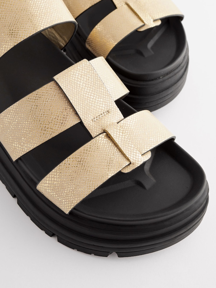 Buy Gold Textured Regular/Wide Fit Gladiator Chunky Platform