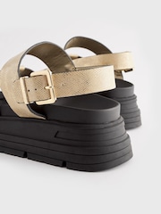 Gold Textured Regular/Wide Fit Gladiator Chunky Platform Sandals - Image 8 of 8
