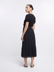 River Island Black Broderie Wrap Mini Dress - Image 2 of 5