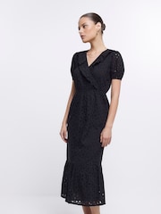 River Island Black Broderie Wrap Mini Dress - Image 3 of 5