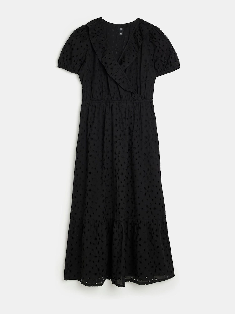 River Island Black Broderie Wrap Mini Dress - Image 5 of 5 River Island Black Broderie Wrap Mini Dress - Image 5 of 5