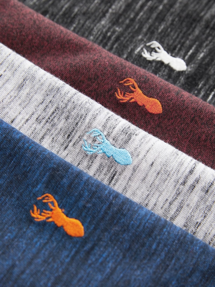 Črna/siva/jagodičja rdeča/mornarsko modra teksturirana - kratek rokav; s kratkimi rokavi Stag Embroidered majica 4 Pack (3-16yrs) - Slika 3 iz 3