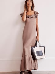 Mint Velvet Brown Satin Frill Maxi Dress - Image 2 of 4