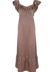 Mint Velvet Brown Satin Frill Maxi Dress - Image 3 of 4