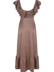 Mint Velvet Brown Satin Frill Maxi Dress - Image 4 of 4