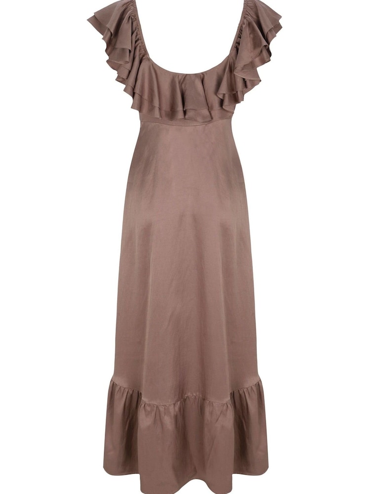 Mint Velvet Brown Satin Frill Maxi Dress - Image 4 of 4