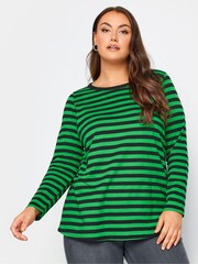 Yours Curve Dark Green Longsleeve Stripe T-Shirts 2 Packs - Image 2 of 5