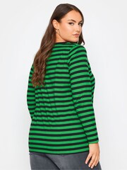 Yours Curve Dark Green Longsleeve Stripe T-Shirts 2 Packs - Image 3 of 5