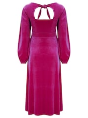 Pour Moi Pink Charlotte Tie Back Stretch Velvet Long Sleeve Midi Dress - Image 4 of 4