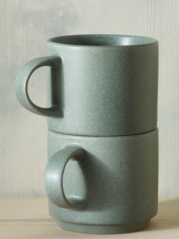 Set of 2 Green Elda Stacking Mugs - Image 2 of 4