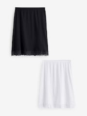 Black/White Long Cotton Short Half Slips 2 Pack - Image 1 of 4