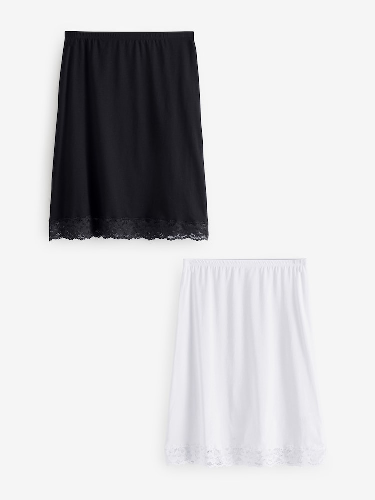 Black/White Long Cotton Short Half Slips 2 Pack - Image 1 of 4