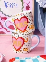 Eleanor Bowmer White, Pink, Plue Mr & Mrs Heart Mug - Image 1 of 4