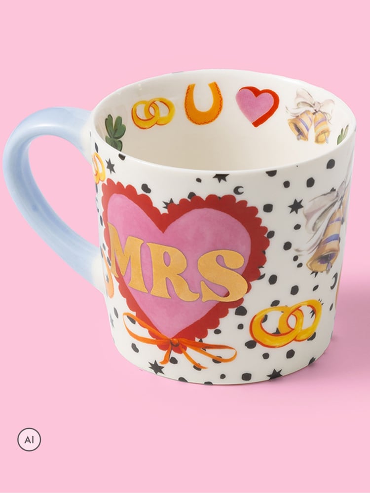 Eleanor Bowmer White, Pink, Plue Mr & Mrs Heart Mug - Image 2 of 4 Eleanor Bowmer White, Pink, Plue Mr & Mrs Heart Mug - Image 2 of 4