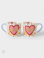 Eleanor Bowmer White, Pink, Plue Mr & Mrs Heart Mug - Image 3 of 4