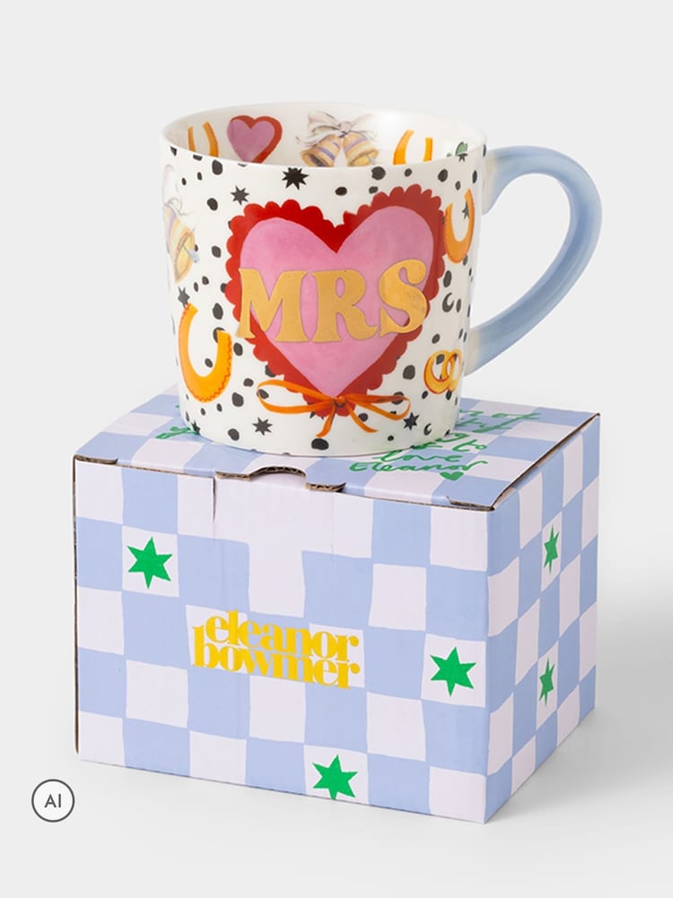 Eleanor Bowmer White, Pink, Plue Mr & Mrs Heart Mug - Image 4 of 4 Eleanor Bowmer White, Pink, Plue Mr & Mrs Heart Mug - Image 4 of 4