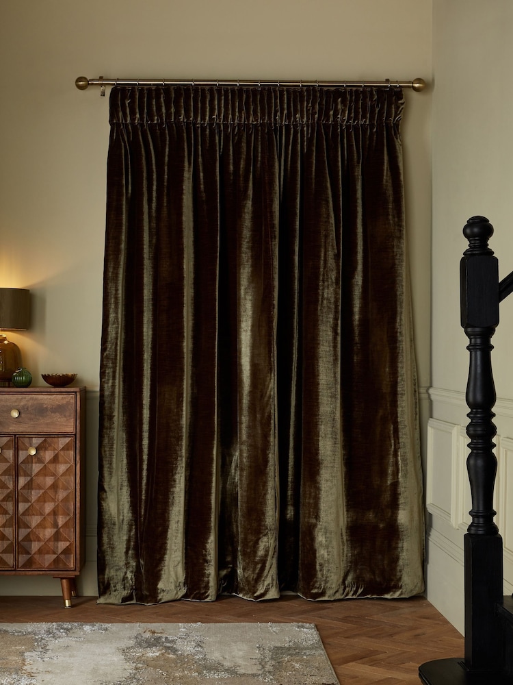Olive Green Collection Luxe Heavyweight Plush Velvet Super Pencil Pleat Thermal Door Curtain - Image 1 of 6