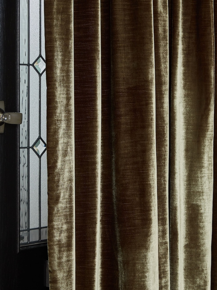 Olive Green Collection Luxe Heavyweight Plush Velvet Super Pencil Pleat Thermal Door Curtain - Image 2 of 6