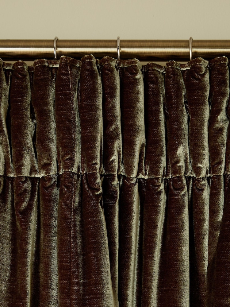 Olive Green Collection Luxe Heavyweight Plush Velvet Super Pencil Pleat Thermal Door Curtain - Image 4 of 6