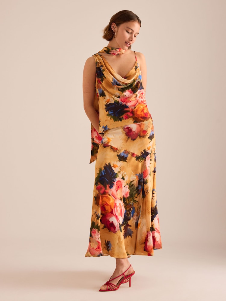 Anthropologie Yellow Floral Drop-Waist Maxi Skirt - Image 1 of 5