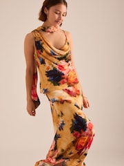 Anthropologie Yellow Floral Drop-Waist Maxi Skirt - Image 4 of 5