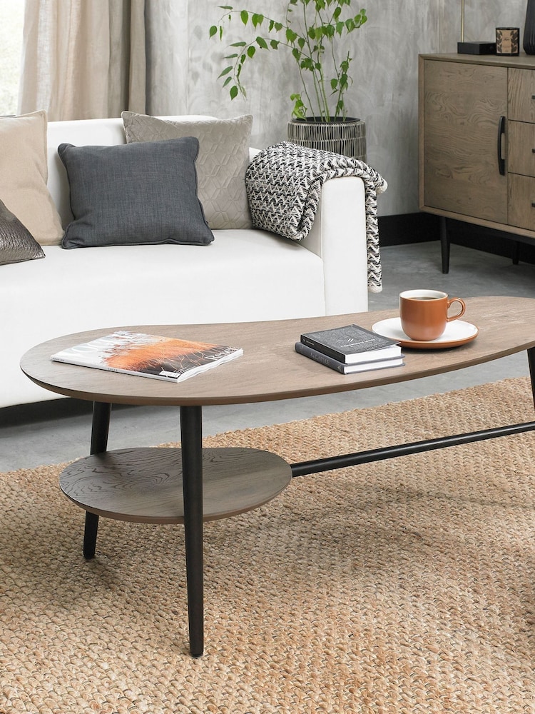 Bentley Designs Natural Vintage Weathered Oak Shaped Coffee Table - Image 1 of 2