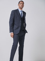 Navy Blue Regular Fit Check Suit Jacket - Image 2 of 7