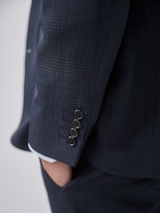 Navy Blue Regular Fit Check Suit Jacket - Image 6 of 7