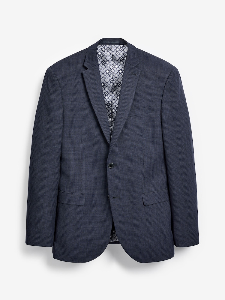 Navy Blue Regular Fit Check Suit Jacket - Image 7 of 7