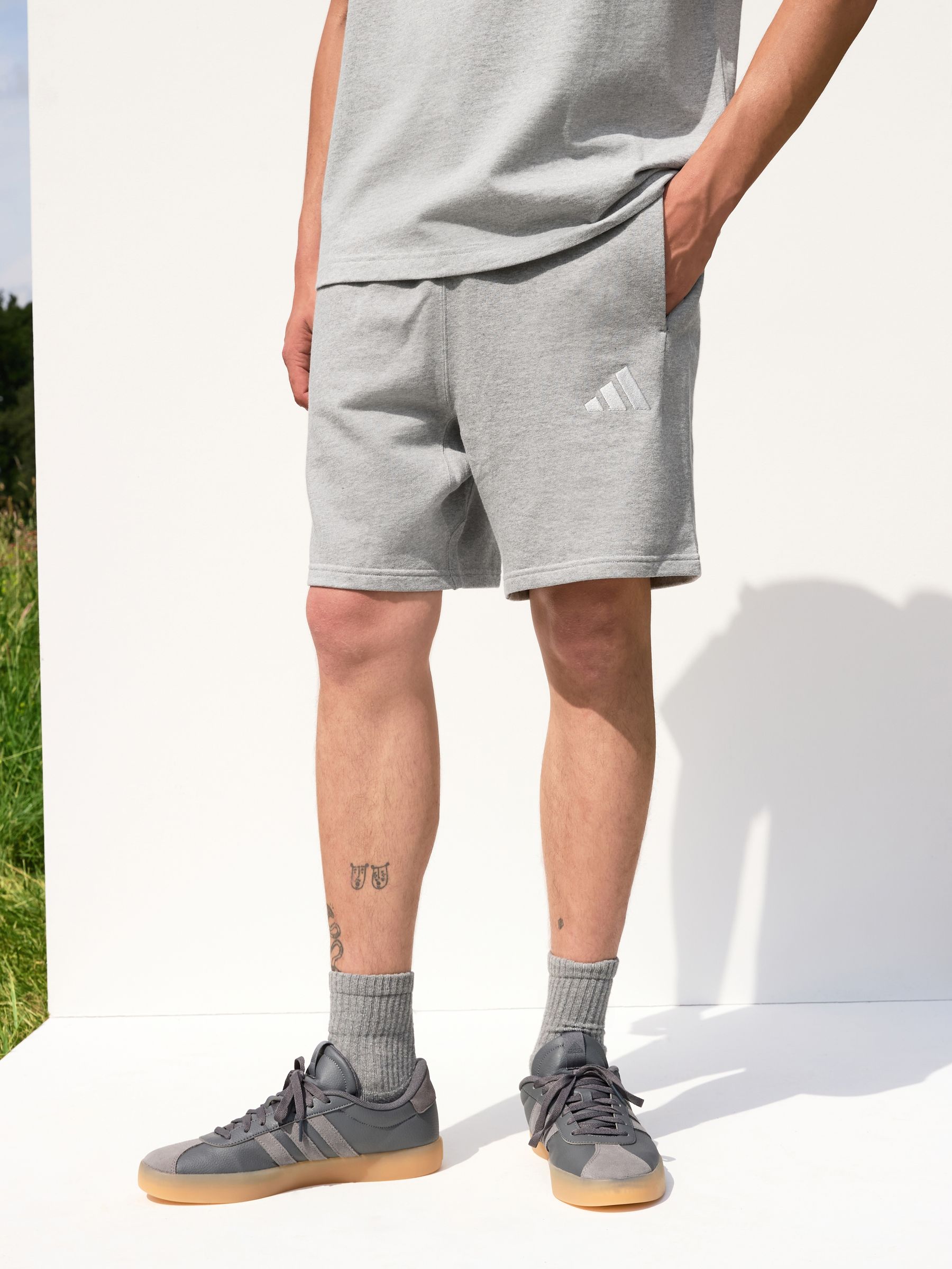 Adidas grey cotton shorts discount