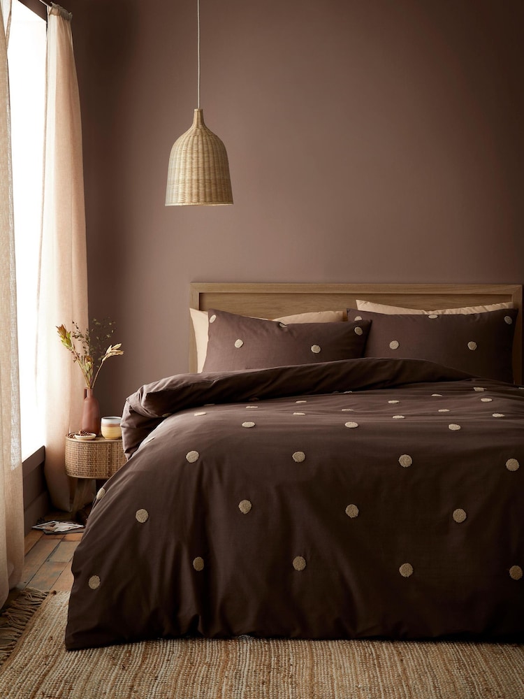 Appletree Chocolate Dot Garden Duvet Cover & Pillowcase Set - Image 1 of 3 Appletree Chocolate Dot Garden Duvet Cover & Pillowcase Set - Image 1 of 3