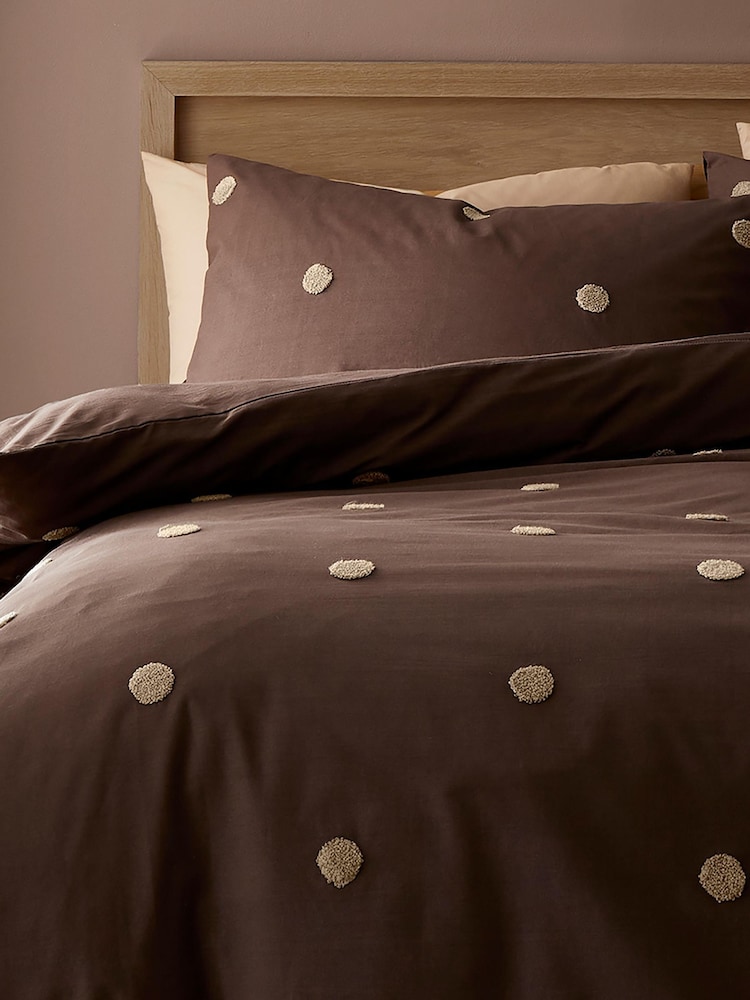 Appletree Chocolate Dot Garden Duvet Cover & Pillowcase Set - Image 2 of 3 Appletree Chocolate Dot Garden Duvet Cover & Pillowcase Set - Image 2 of 3