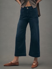 Anthropologie Blue Maeve The Colette Cropped High-Rise Wide-Leg Jeans Jeanius Knit Edition - Image 1 of 4