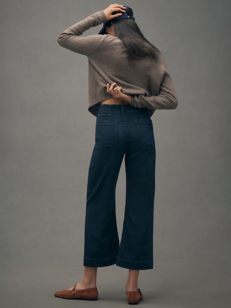 Anthropologie Blue Maeve The Colette Cropped High-Rise Wide-Leg Jeans Jeanius Knit Edition - Image 2 of 4 Anthropologie Blue Maeve The Colette Cropped High-Rise Wide-Leg Jeans Jeanius Knit Edition - Image 2 of 4