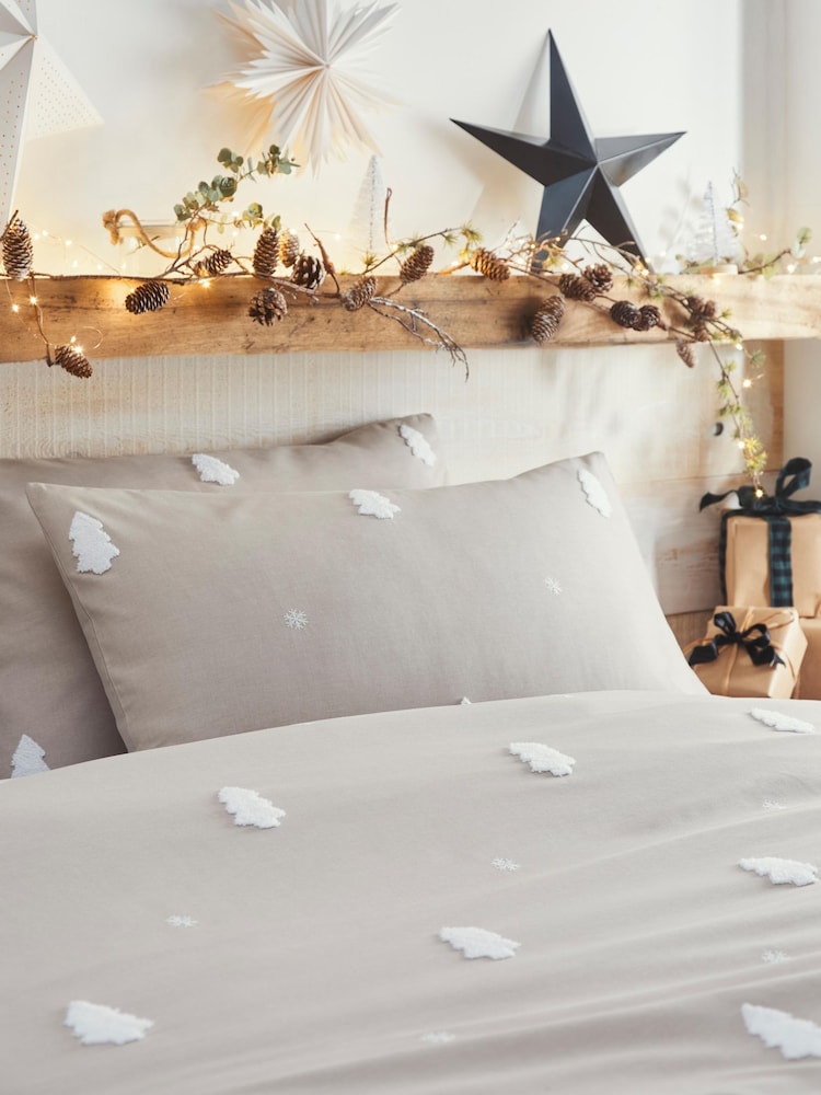 Appletree Natural Tufted Trees Christmas Duvet Cover & Pillowcase Set - Image 1 of 3 Appletree Natural Tufted Trees Christmas Duvet Cover & Pillowcase Set - Image 1 of 3