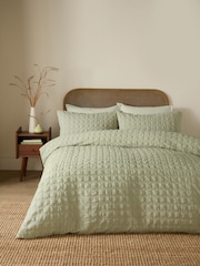 Serene Green Embossed Grid Duvet Cover & Pillowcase Set - Image 1 of 3