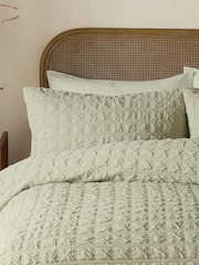 Serene Green Embossed Grid Duvet Cover & Pillowcase Set - Image 2 of 3